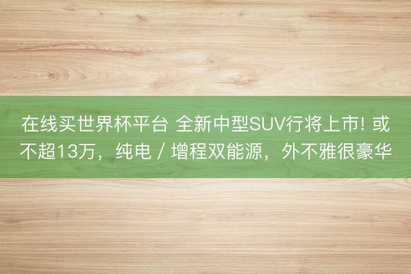 在线买世界杯平台 全新中型SUV行将上市! 或不超13万，纯电／增程双能源，外不雅很豪华