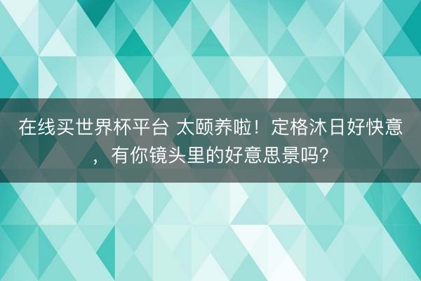在线买世界杯平台 太颐养啦！定格沐日好快意，有你镜头里的好意思景吗？