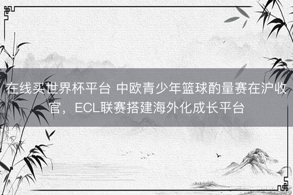 在线买世界杯平台 中欧青少年篮球酌量赛在沪收官，ECL联赛搭建海外化成长平台